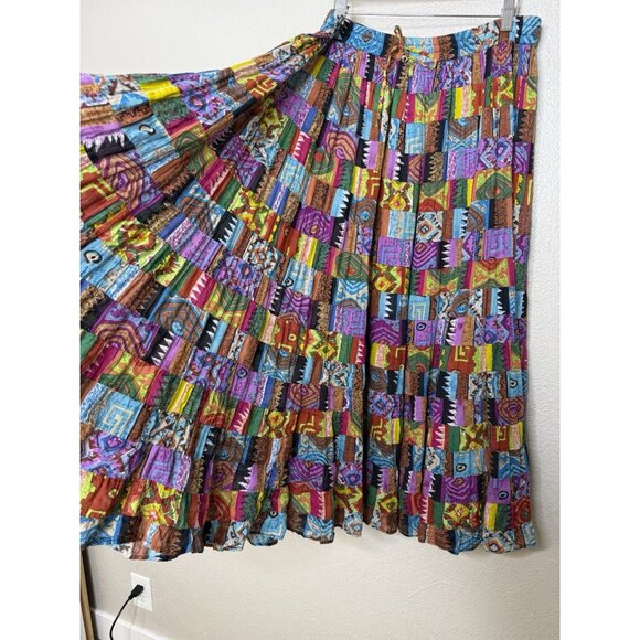 Silver Stream One Size Multicolored Broomstick Peasant Crinkle Skirt Patchwork - Picture 1 of 7